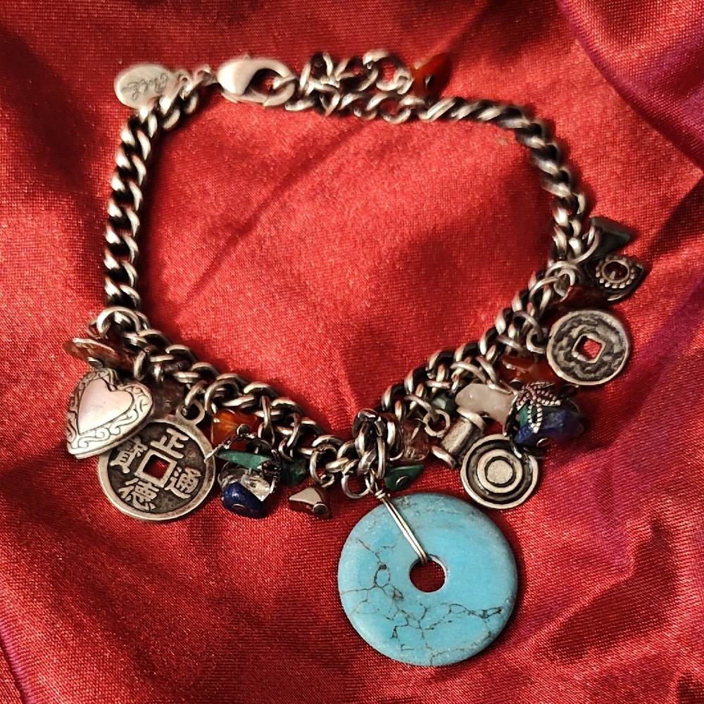 Park Lane Rhodium Plated Turquoise And Cornelian Charm Bracelet-Vintage